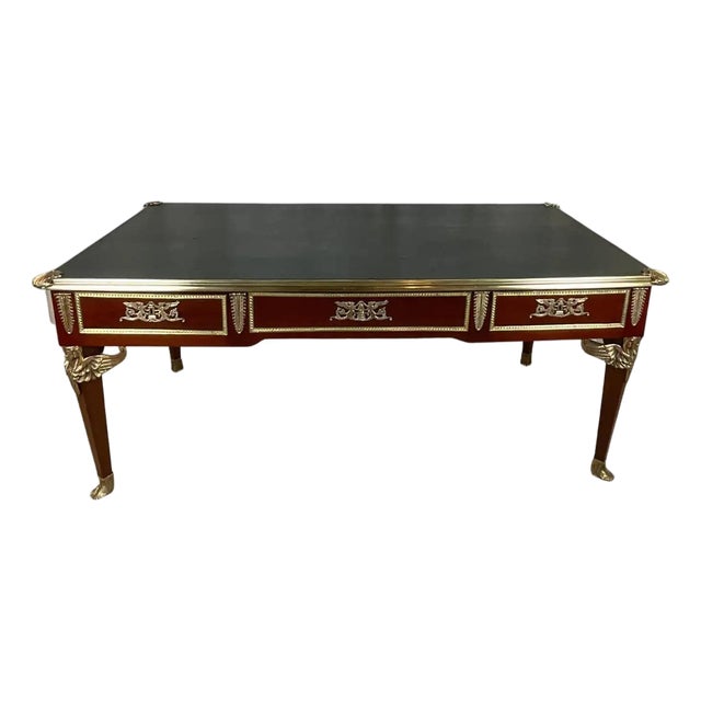 19th Century French Mahogany Bureau Plat With Gilt Bronze Mounts, Empire Style Desk For Sale