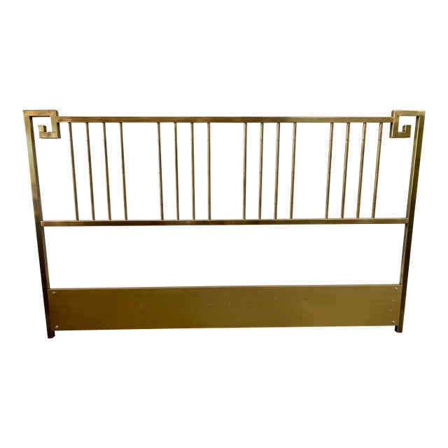 1970s Brass Greek Key Headboard by Mastercraft - King Size For Sale