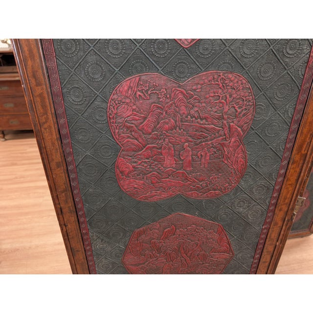 1900 - 1909 A Fine Antique Chinese Lacquer and Hardwood Folding Screen For Sale - Image 5 of 10