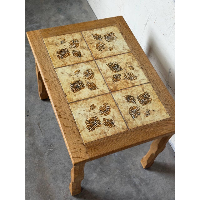 Oak Tile Coffee Table With Leaf Print Danish Mid-Century Modern 1960s For Sale - Image 9 of 9