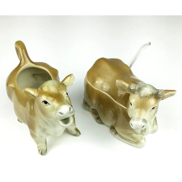 1982 Japan Otagiri Porcelain Cream and Sugar Cow Vessels For Sale - Image 4 of 12