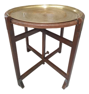 Moroccan Brass Tray Table with Folding Wooden Base, 1960s