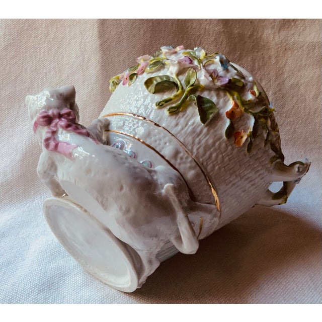 Sky Blue Antique European Porcelain Playful Cat Basketweave Vases - A Pair For Sale - Image 8 of 10