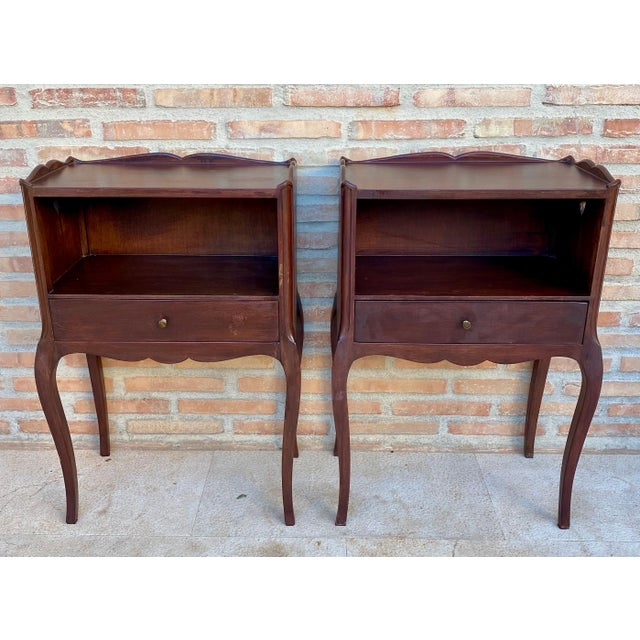 Brown Pair of Louis XV Style Bedside Tables with Drawer, Mid-20th Century For Sale - Image 8 of 11