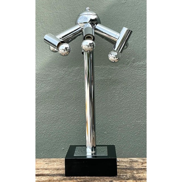 Vintage Modernist Chrome Table Lamp After Robert Sonneman For Sale - Image 9 of 12