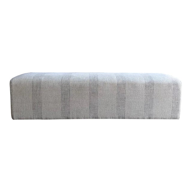Upholstered Ottoman Bench in Stone Washed Linen With Faded Stripe For Sale