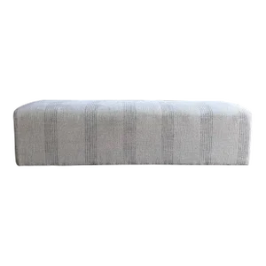 Upholstered Ottoman Bench in Stone Washed Linen With Faded Stripe