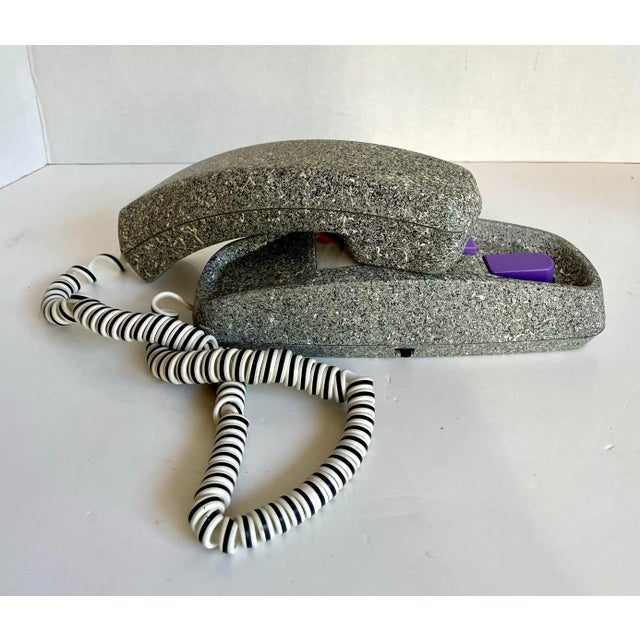 1980s Postmodern Memphis Rock Phone 2 Faux Granite Desk Telephone For Sale - Image 9 of 12