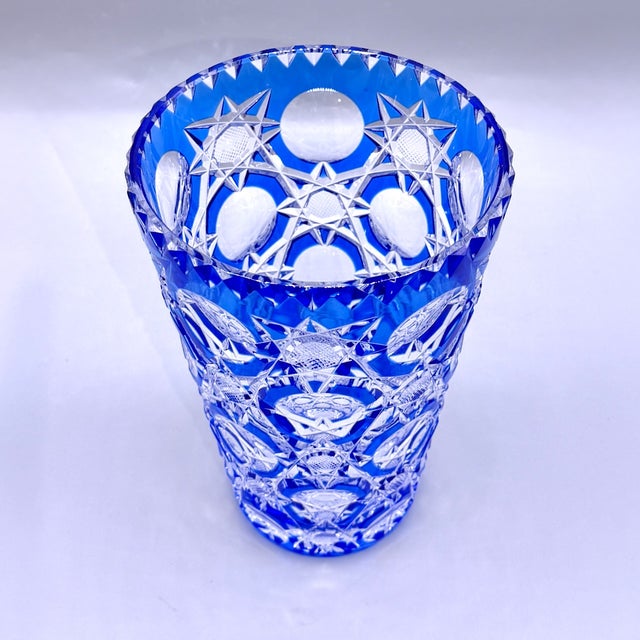 Art Deco Blue Cut-to-Clear Crystal Constellation Vase by Steven & Williams, 1930s For Sale - Image 12 of 18