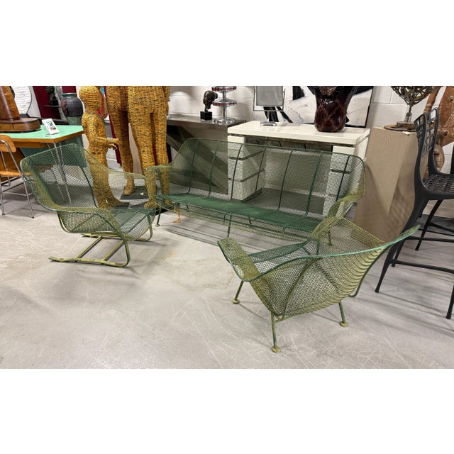 1960s Woodard Sculptura 3 Pieces Wire Set in Wonderful Green Faded Paint For Sale - Image 13 of 18