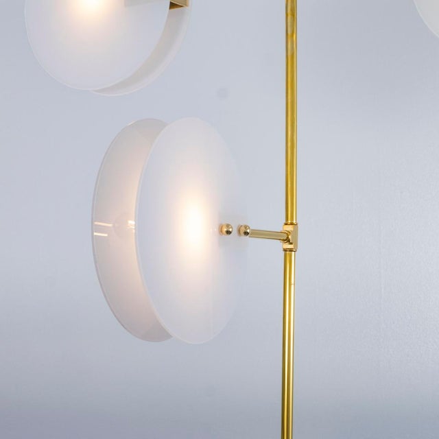 Metal Modern brass chandelier with opaline glass shades For Sale - Image 7 of 12