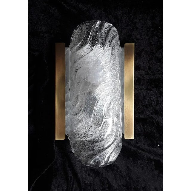 Metal Vintage German Wall Lamp with Gold-Colored Metal Frame and Ice Glass Screen from Fischer Lights, 1980s For Sale - Image 7 of 7
