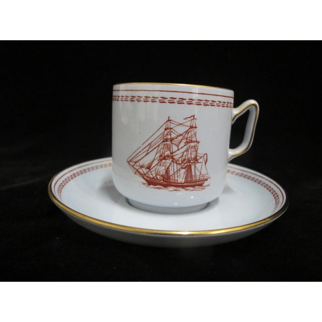 Early 20th Century Early 20th Century Spode Copeland Red Trade Winds Eliza Brig Built 1820 Demitasse Cup & Saucer - Set of 4 For Sale - Image 5 of 10