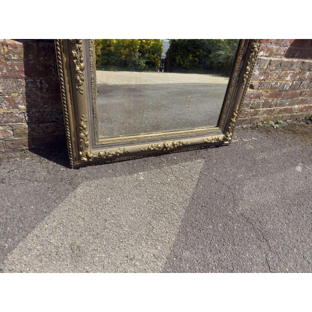 Large Antique French Carved Wood and Gesso Gilt and Painted Mirror, 1800s For Sale - Image 4 of 8