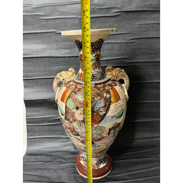 Antique Japanese Satsuma Ceramic Hand Painted Flower Vase, Signed For Sale - Image 10 of 12