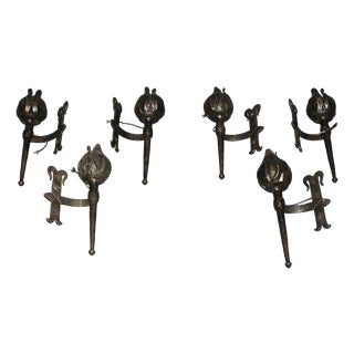 Medieval Wrought Iron Wall Sconces from Reboulet, 1970s, Set of 6 For Sale