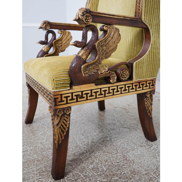 1990s Egyptian Style Gilt Carved Hall Chair W. Swans For Sale - Image 5 of 18