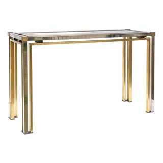 Vintage Italian Console Table in Brass and Chrome Metal, 1970s For Sale