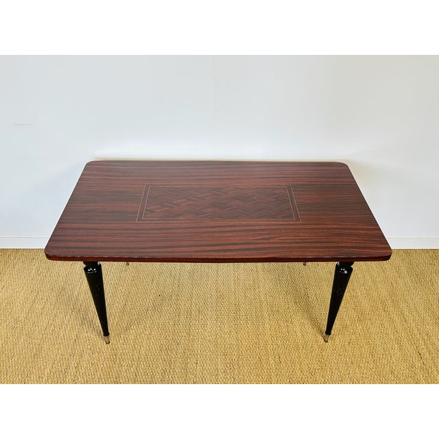 Modern Art Deco French Modern Dining Table in Marquetry Macassar Ebony, 1950s For Sale - Image 3 of 17