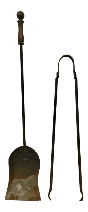 French Antique Wrought Iron Fireplace Tool Set - 2 Piece