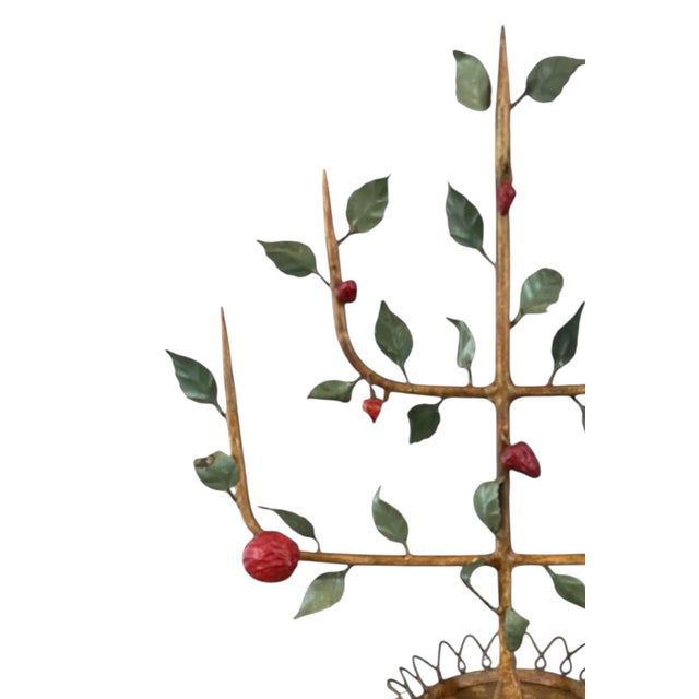 Vintage Italian Tole Espalier / Espaliered Strawberry Tree Sculpture, Vine/ Plant / Fruit Tree in Barrel Form Pot For Sale - Image 4 of 7