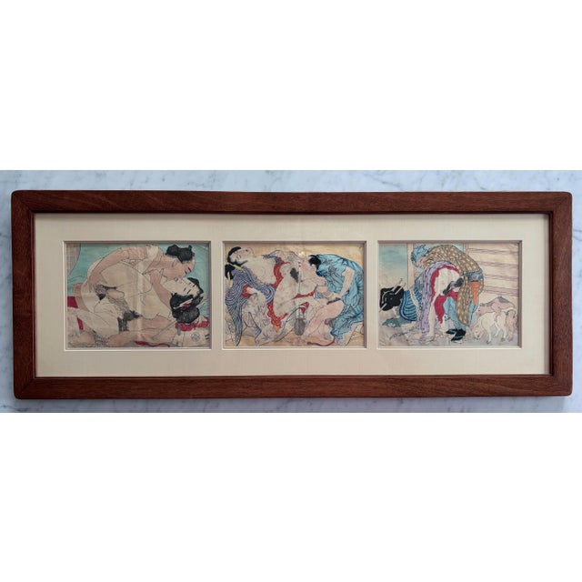 Collection of six original antique Japanese Woodblock Prints, two depicting Kabuki actors and four depicting Shunga....