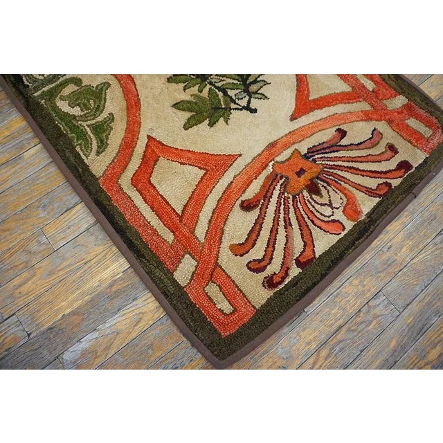 1920s Impressive Beige, Red and Green Color With Floral Design Antique American Hooked Rug For Sale - Image 5 of 10