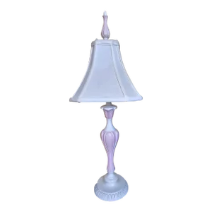 Mid-Century Modern Pink and White Art Deco Resin Table Lamp With 100% Cotton Shade