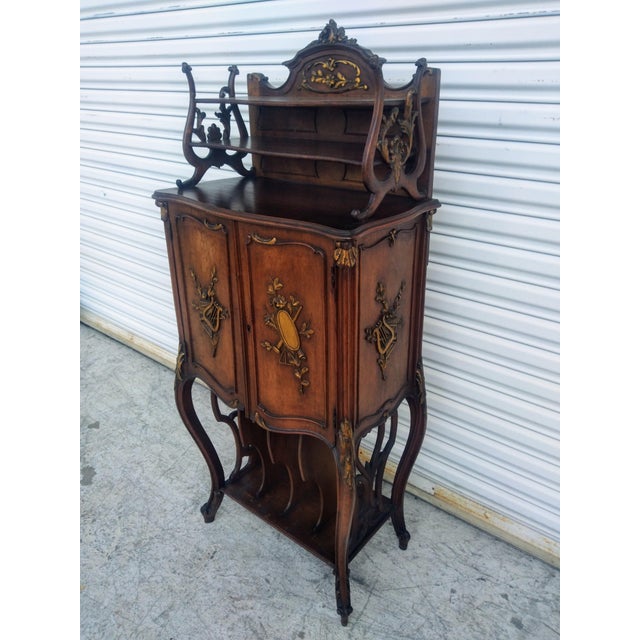 Late 19th Century Antique French Walnut Music Cabinet With Gilt Accents For Sale In Houston - Image 6 of 10