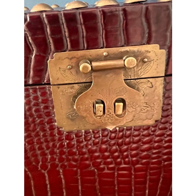 Vintage Faux Crocodile Trunk Box, Brass Studded With Bamboo-Style Feet, 1970s For Sale - Image 11 of 17