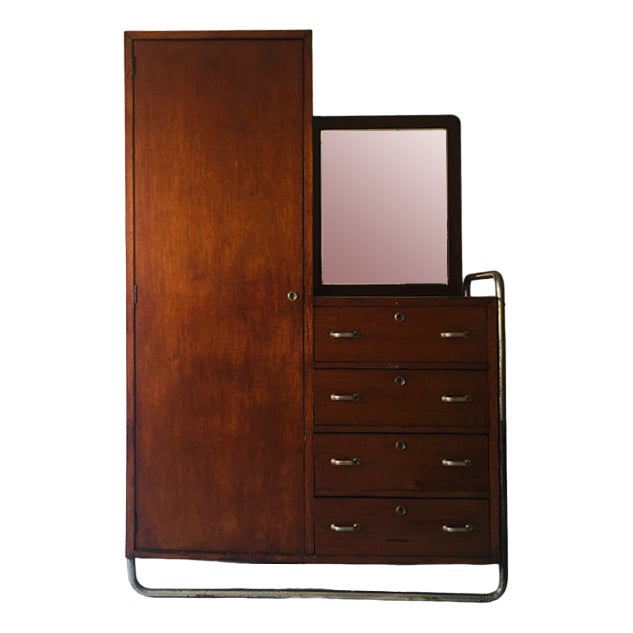 Wardrobe with Drawers and Mirror, 1930s For Sale