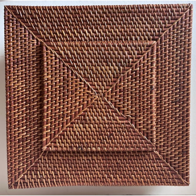 1990s Woven Brown Rattan Square 13" Chargers-Set 12 For Sale - Image 5 of 8