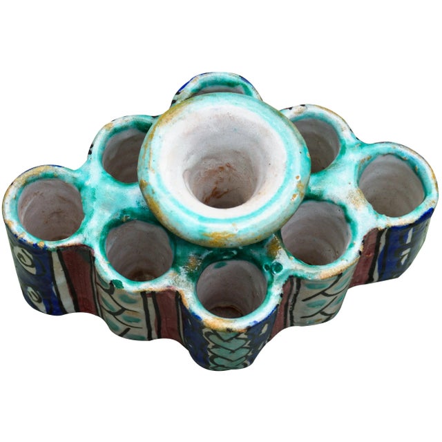 Moroccan Early 20th Century Moorish Ceramic Inkwell & Candle Holder For Sale - Image 3 of 9