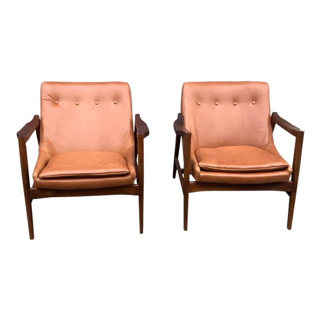 Leather Mid-Century Style Lounge Chairs - a Pair For Sale