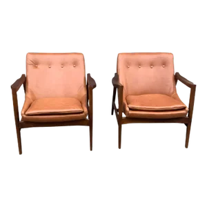 Leather Mid-Century Style Lounge Chairs - a Pair