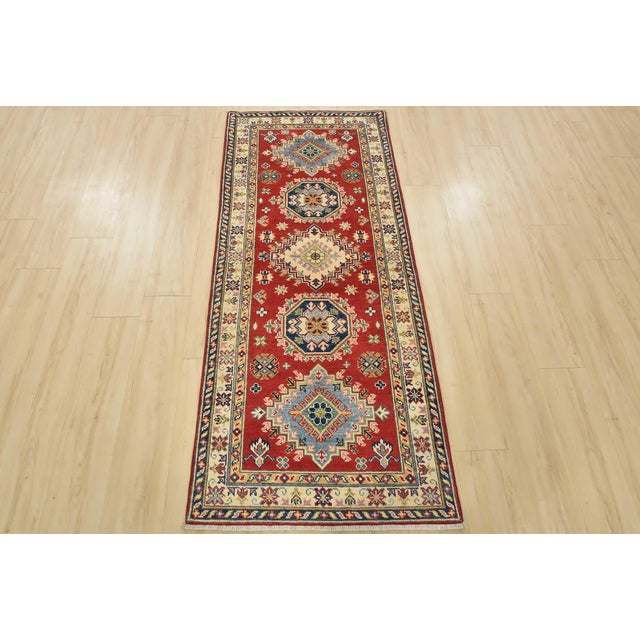 Farmhouse Kazak Runner 2’9” X 6’6” Red Wool Tribal Hand-Knotted Oriental Rug For Sale - Image 3 of 12