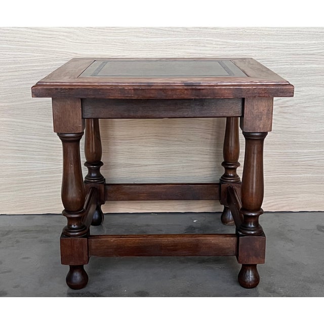 Spanish Pair of Spanish Walnut Side or Coffee Tables With Leather Top For Sale - Image 3 of 10