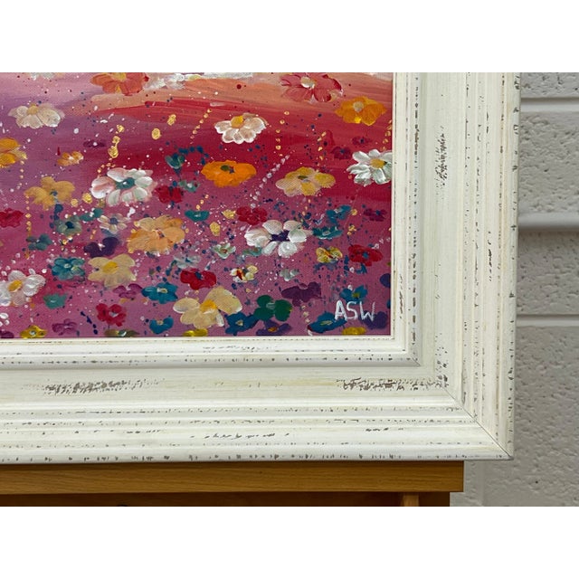 2020s Multi Coloured Wild Flowers on Turquoise Pink Background by Contemporary Artist, 2023 For Sale - Image 5 of 12