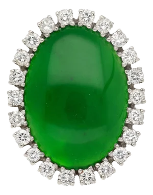 Antique Jadeite Jade & Diamond Halo Platinum 900 Statement Ring, Size 6