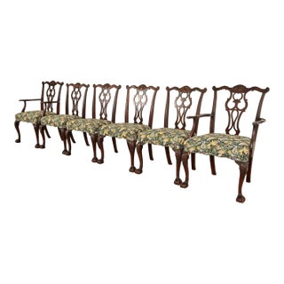 Romweber Antique Chippendale Carved Mahogany Dining Chairs, Set of Six For Sale