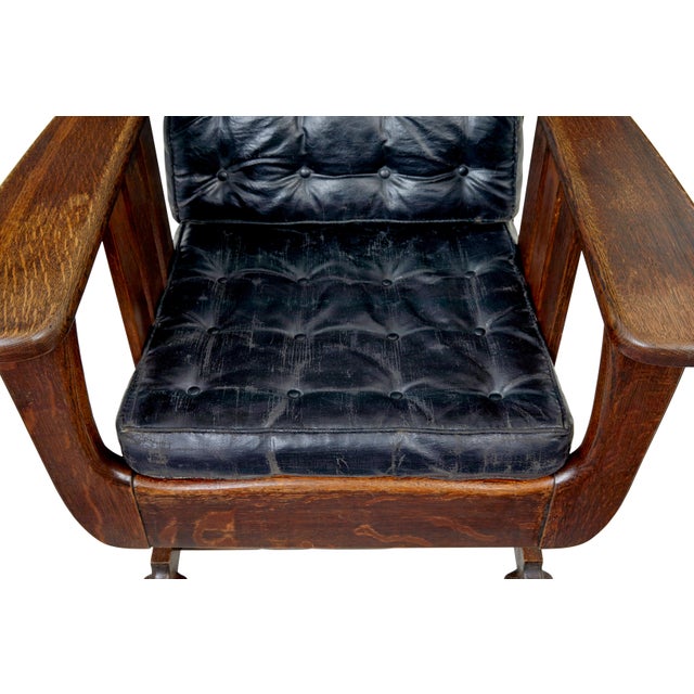 Antique Oak and Leather Rocking Chair, 1910 For Sale - Image 10 of 11