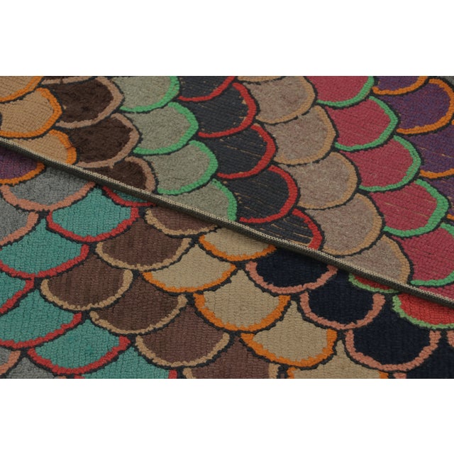 Textile Antique Hooked Rug With Folk Art Geometry & Bright Color Play - Rug & Kilim For Sale - Image 7 of 7