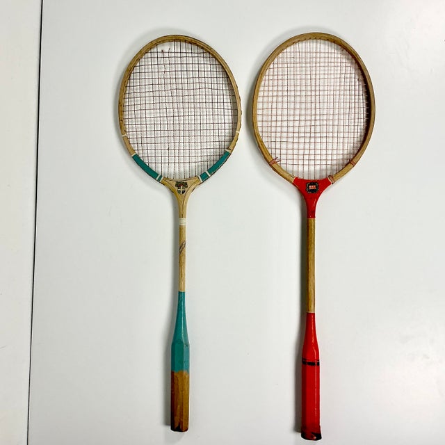 American 1950s Vintage Boho Chic Wood Badminton Rackets - Set of 2. For Sale - Image 3 of 9
