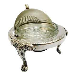 Early 20th Century American Rogers Silver-Plated Roll Top Caviar / Butter Dish With Glass Liner - Caviar Server For Sale