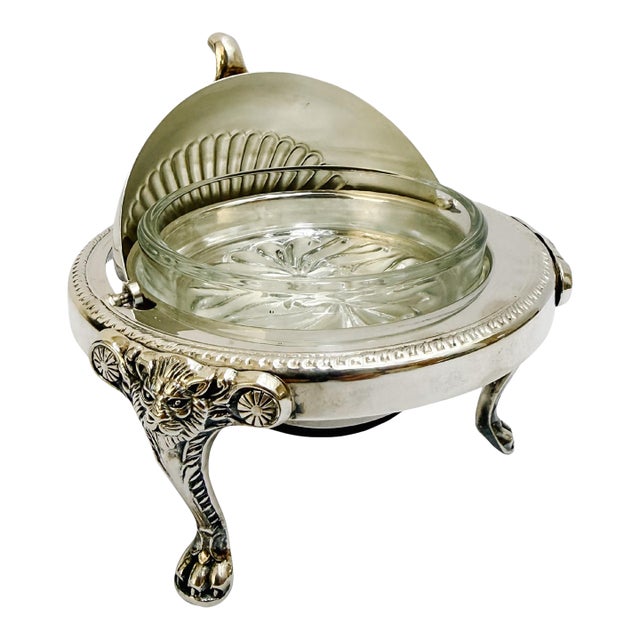 Early 20th Century American Rogers Silver-Plated Roll Top Caviar / Butter Dish With Glass Liner - Caviar Server For Sale