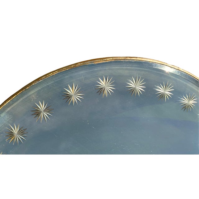 Vintage 1940s Beveled Round Mirror With Hand Etched Stars, 16 Inch For Sale - Image 12 of 15