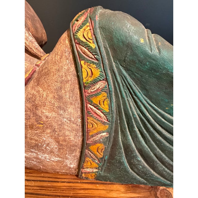 Wood Hand Carved Wooden Vintage Reclining Buddha For Sale - Image 7 of 10