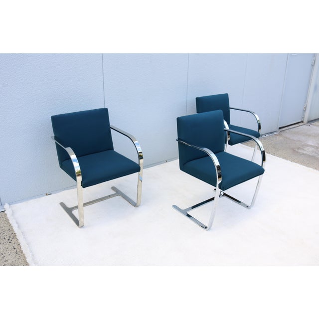 Ludwig Mies Van Der Rohe Brno Flat Bar Chairs in Blue Fabric by Gordon, Set of 3 For Sale In New York - Image 6 of 18