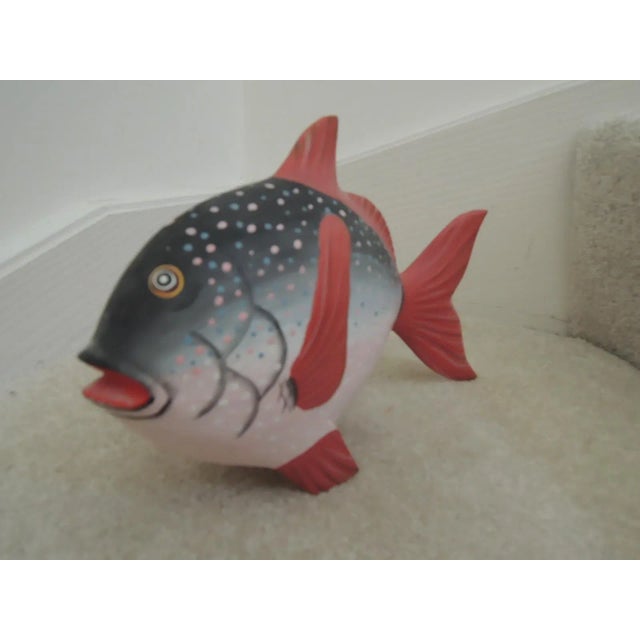 Coastal Wooden Fish Hand Painted Whimsical Island Art For Sale - Image 3 of 12