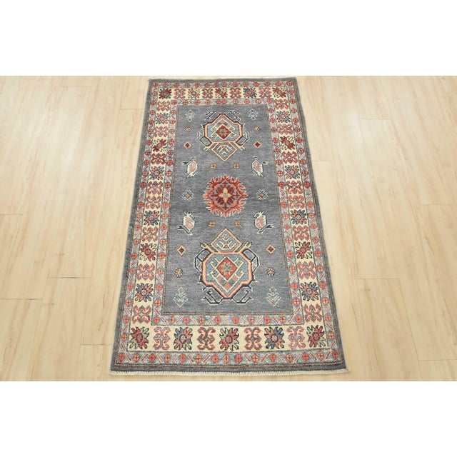 Farmhouse Kazak Rug 2’10” X 5’1” Blue Wool Tribal Hand-Knotted Oriental Carpet For Sale - Image 3 of 12